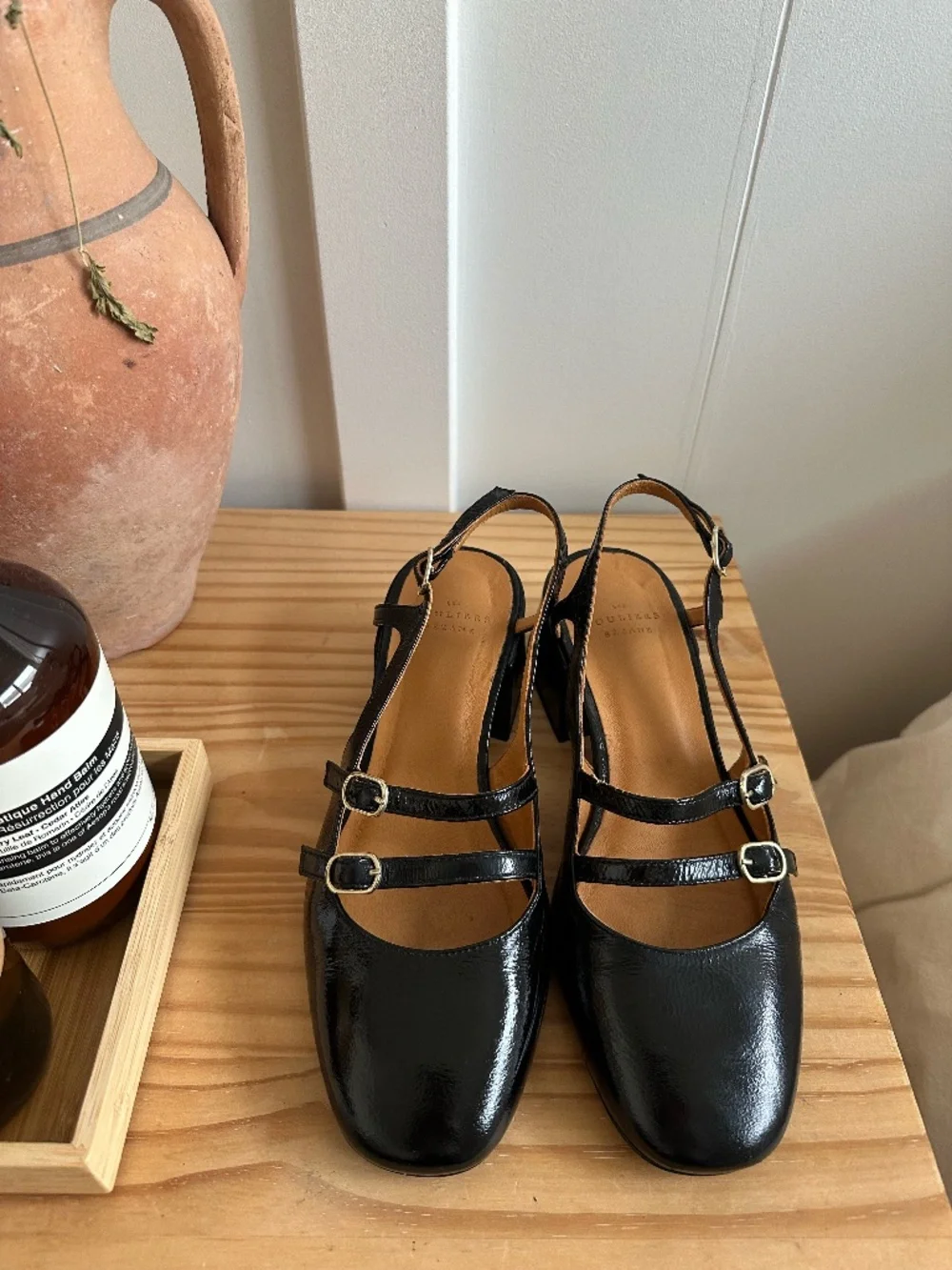 Sezane black patent mary jane slingbacks